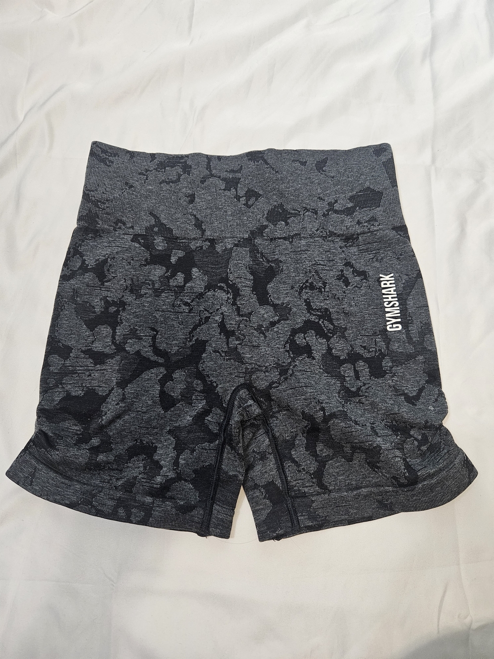 Gymshark Women's High-Waist Charcoal Black Camo Bike Shorts Activewear Sporty